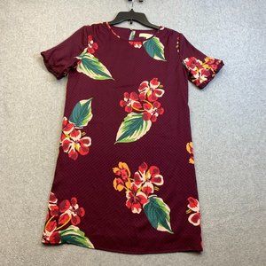 LOFT Dress Womens Petite Small SP Burgundy Floral Short Sleeve Lined Work Office